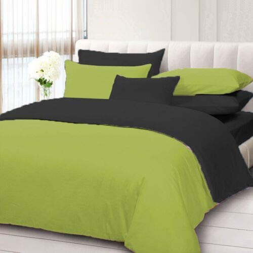 100% Pure Cotton Real 600 Thread Count 5 Piece Reversible Duvet Set, 1 Piece Reversible Duvet Cover With Zipper Closure & Corner Ties And 4 Pillow Cover (Full/Queen Size, Sage/Black)