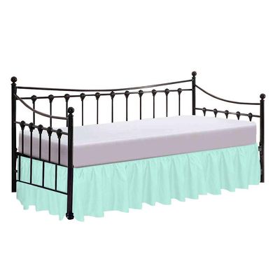 100% Cotton 600 Thread Count Daybed Skirt, 1 Piece Daybed Skirt Dust Ruffle Split Corners with 12" Drop Day Bed Skirts Three Side Coverage (Twin Size, Aqua)