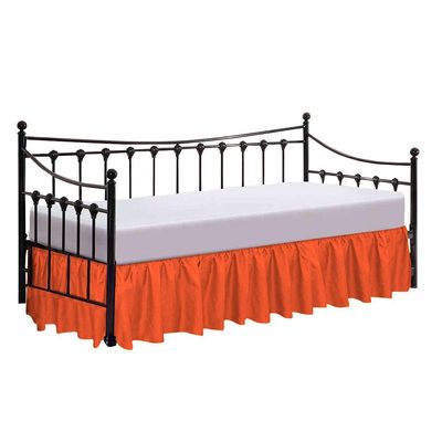 100% Cotton 600 Thread Count Daybed Skirt, 1 Piece Daybed Skirt Dust Ruffle Split Corners with 12" Drop Day Bed Skirts Three Side Coverage (Twin Size, Orange)