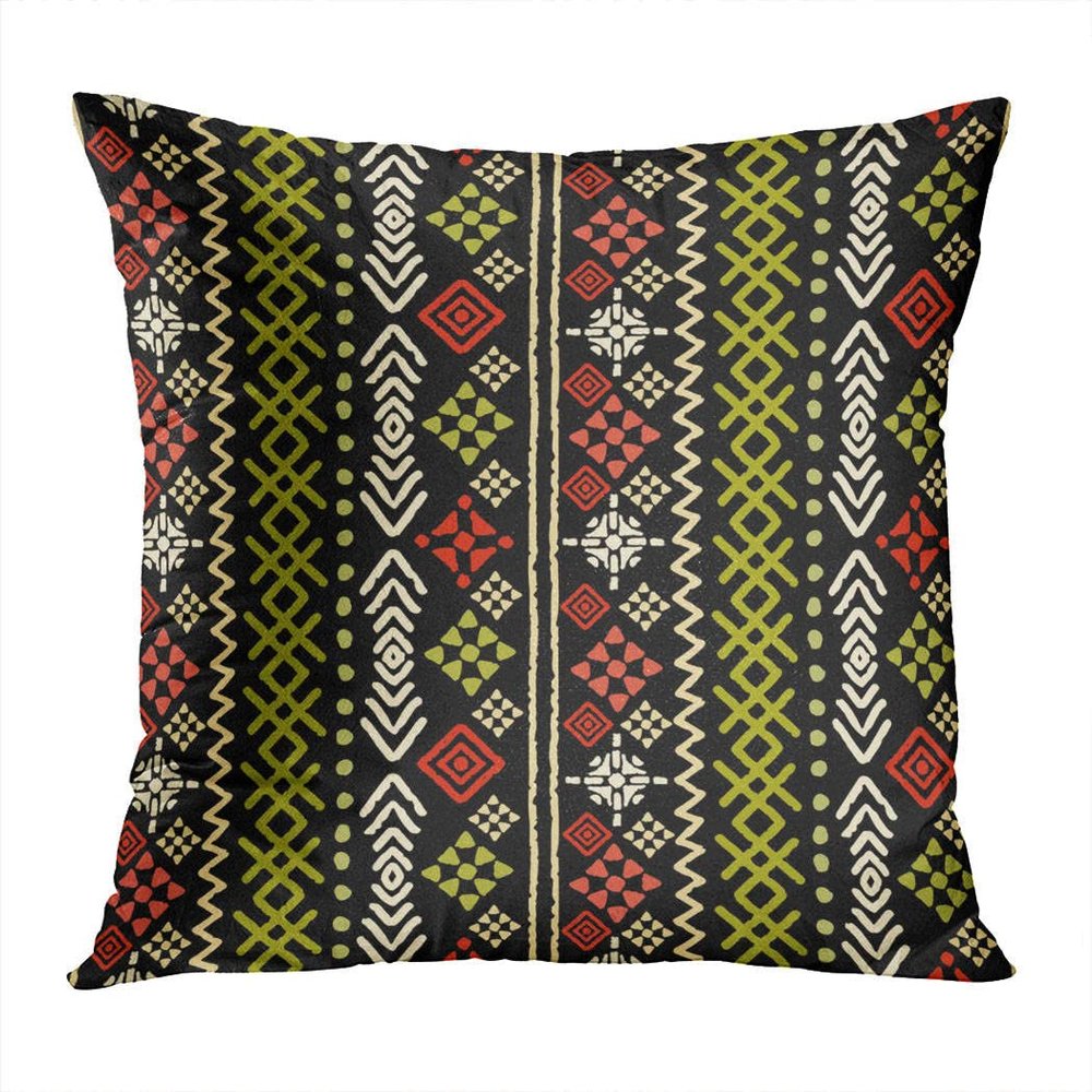 Shenywell Throw Pillow Decor Square 18x18 Inch Tribal Art Boho Style Dark Red Black White Easter Rustic Decorative Cushion Cover Printed Pillowcase Cover Home Sofa Living Room