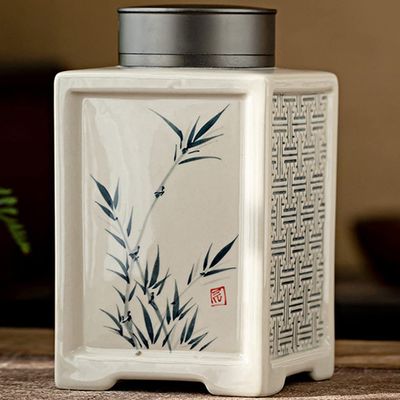 15cm Retro Hand Painted Pattern Ceramic Tea Jar Storage Tea Caddy Household Teaware