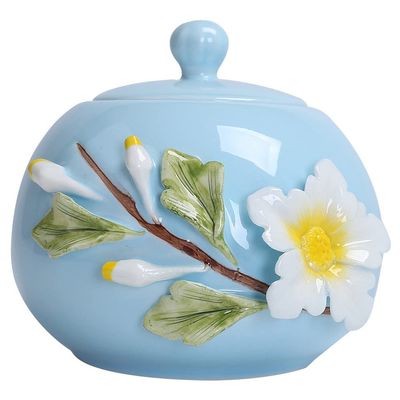11.4cm Flower Decoration Ceramic Tea Tins Craft Tea Caddy Table Teaware Tea Jars
