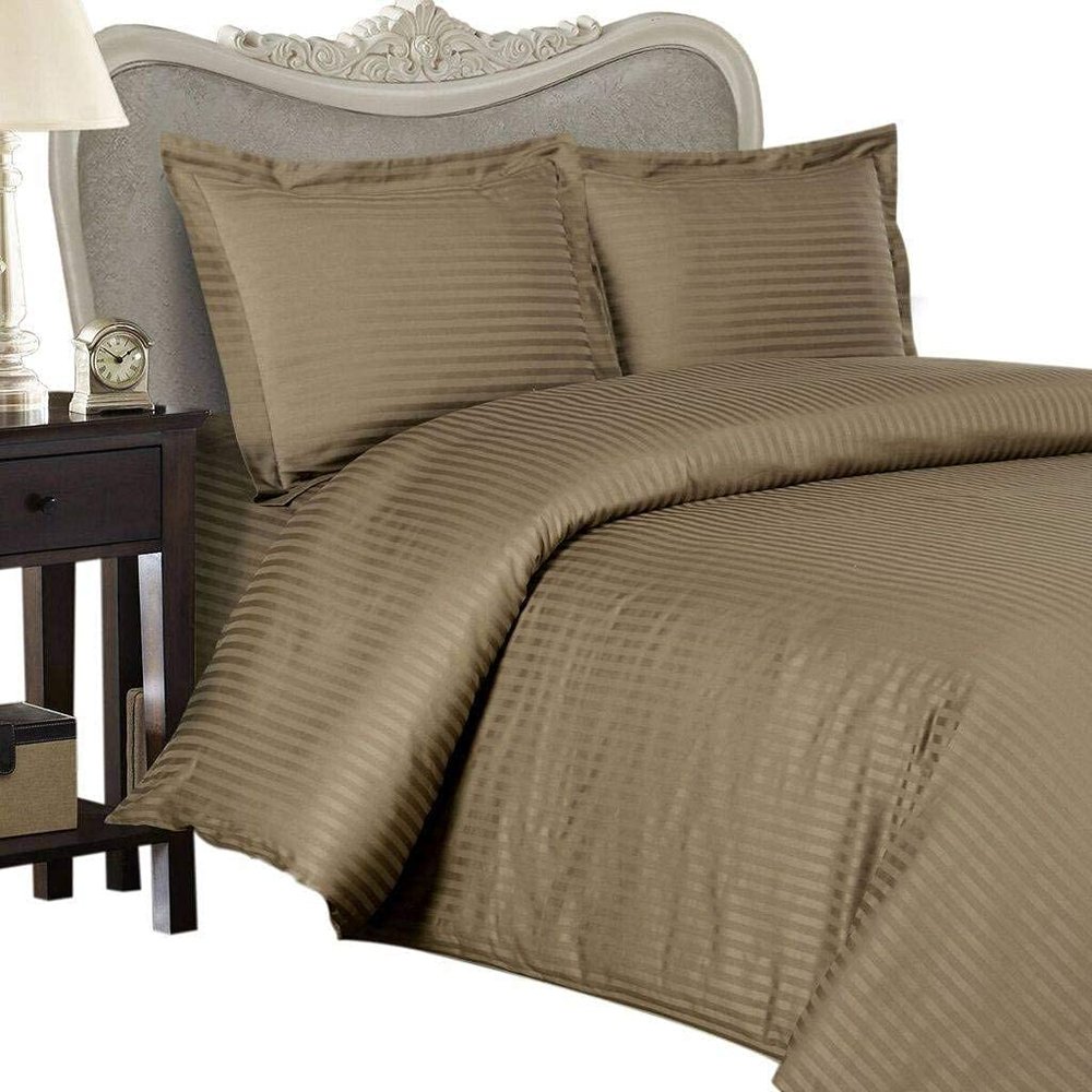 1 Piece Taupe 98'' x 118'' Stripes Perfect Oversized King Bedding Duvet Cover 1000 TC Egyptian Cotton Comforter Cover