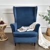 2 Pieces Velvet Wing Back Chair Slipcover,Stretch Soft Chair Cover,Plush Solid Color American Armchair Cover with Cushion Cover for Home Hotel (Navy) view 2