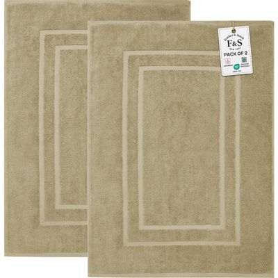 Feather & Stitch 2 Piece Towel Like Bath Mats (30x21 Inch) 100% Cotton Terry Bath Mats, Bathroom Shower Floor Mats [NOT A Bathroom Rug], Soft Absorbent Washable Mats - Linen
