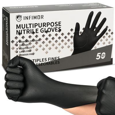 Infimor Gloves Disposable with Raised Diamond Texture Grip,8mil,Large