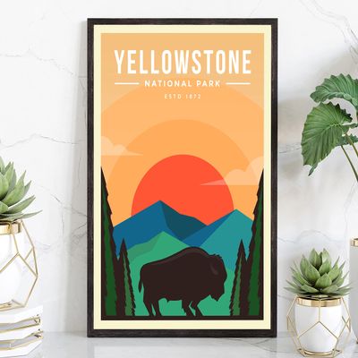 Yellowstone National Park, Retro Travel Poster Print, Yellowstone National Park Volcanic Hot Spot, Office Wall Art - 12x18