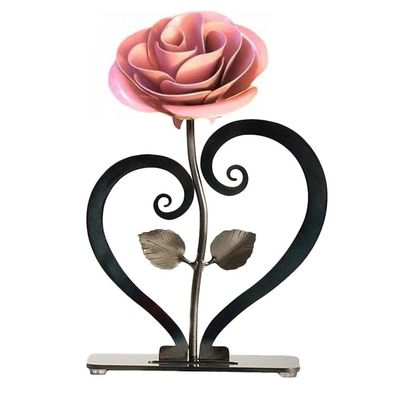 ACEVER Hand Forged Rose Metal Artificial Flower for Birthday Wedding Valentines Day Home Garden Yarn Patio Desktop Decor (Pink)