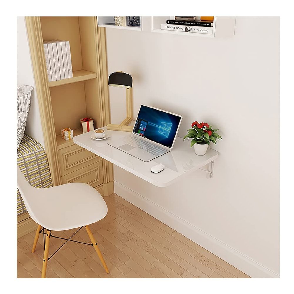 AGYHAM Wall Mounted Folding Table Workbench Computer Desk, Home Shop Apartment Wall Mounted Small Wooden Table with Metal Stand (Size : 60x40cm/23.62x15.74in)