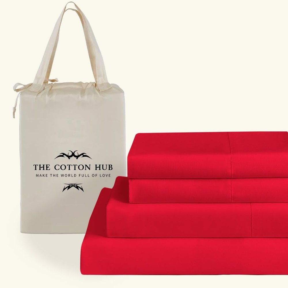 Full Size 4-Piece Sheet Set 600 Thread Count Premium Soft Combed Cotton Bed Sheets fits up to 7-9 inch Deep Pocket (Solid, Red)