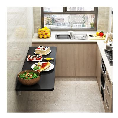 AGYHAM Folding Table Wall Mounted Deciduous Table, Wall Mounted Desk Wall Table Dining Table, Floating Wooden Table with Metal Stand (Color : Black, Size : 40x25cm)