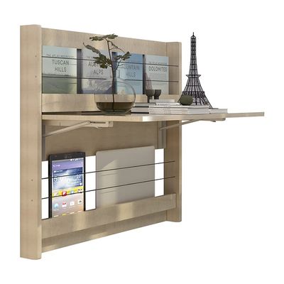 AGYHAM Folding Table Wall Mounted Deciduous Table Wall Table Home Hotel Apartment Hanging Desk Wooden Table Computer Desk with Shelf (Color : Wood Color, Size : Table Length 75cm)