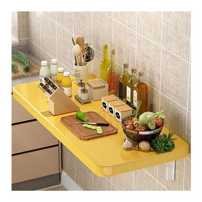 AGYHAM Folding Table Wall Mounted Fall Leaves Table Wall Table, Hanging Desk Wall Table Dining Table Computer Desk, Space Saver (Color : Yellow, Size : 50X30cm)
