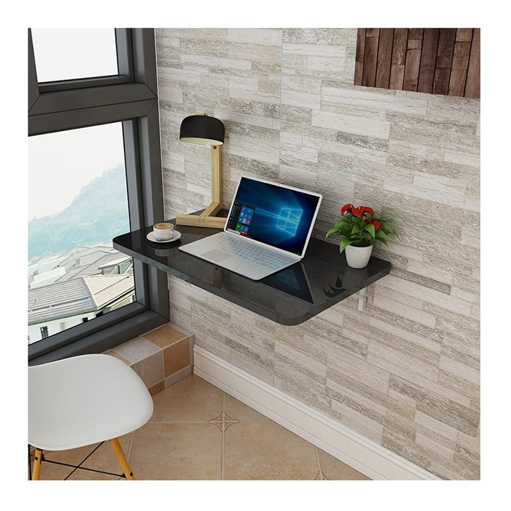 AGYHAM Folding Table Wall Mounted Fall Leaves Table Wall Table, Hanging Desk Wall Table Dining Table Computer Desk, Space Saver (Color : Black, Size : 50X30cm)