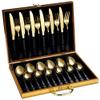24Pcs Gold Dinnerware Set Stainless Steel Tableware Set Knife Fork Spoon Luxury Cutlery Set Gift Box Flatware Dishwasher Safe,Black view 1