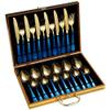 24Pcs Gold Dinnerware Set Stainless Steel Tableware Set Knife Fork Spoon Luxury Cutlery Set Gift Box Flatware Dishwasher Safe,Blue view 1