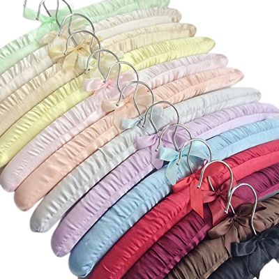 10pcs Satin Padded Hanger Silk Wrapped Clothes Hanger Clothes Hanging Silver Hook Sponge Hangers Clothes Shop Display Hangers (Mixed Colors,38cm)