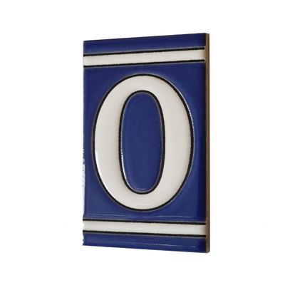 4.3' x 2.2' 11cm x 5.5cm Spanish Classic Blue Hand-Painted Number Tiles & Optional Metal Frames (Blue Number 0)