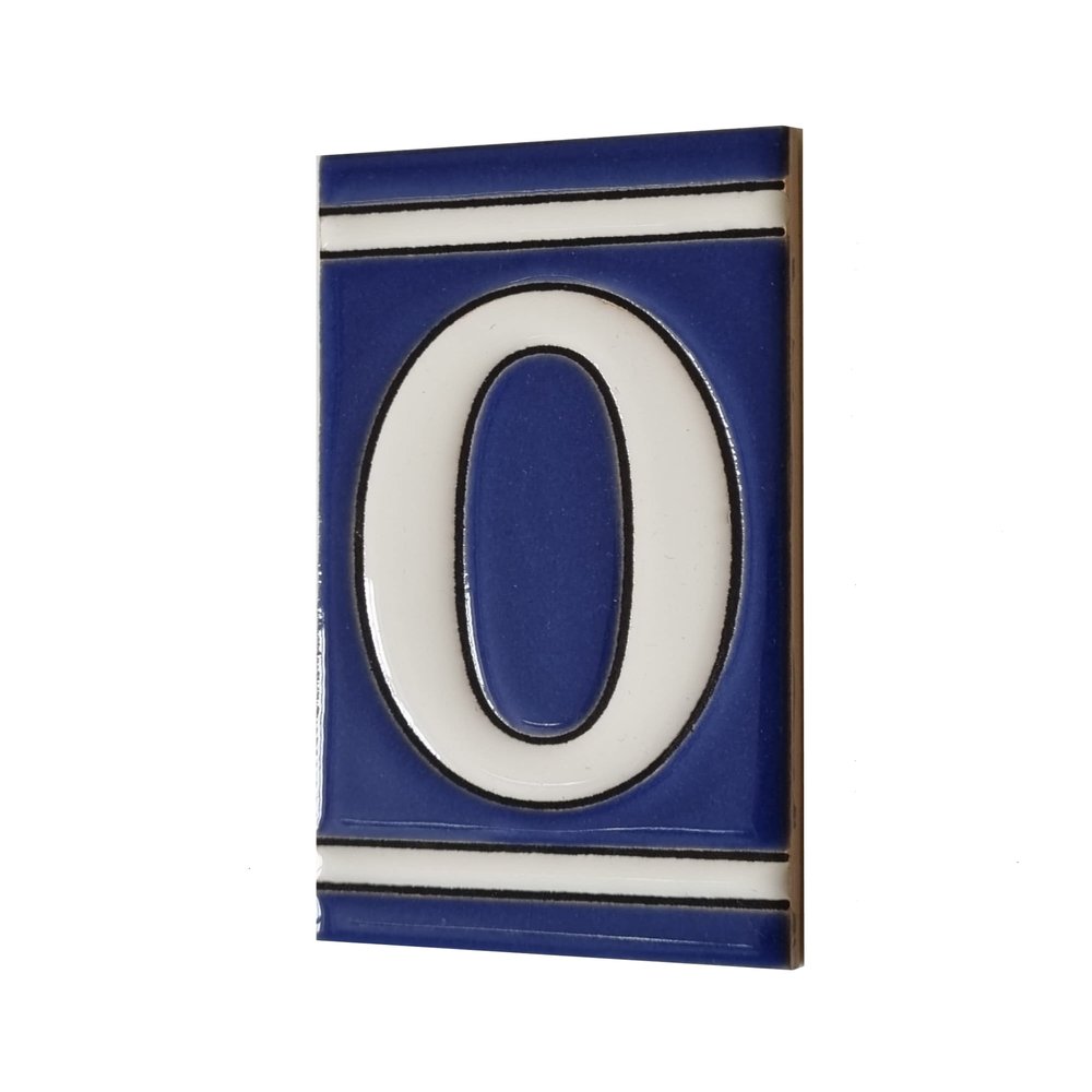 4.3' x 2.2' 11cm x 5.5cm Spanish Classic Blue Hand-Painted Number Tiles & Optional Metal Frames (Blue Number 0)