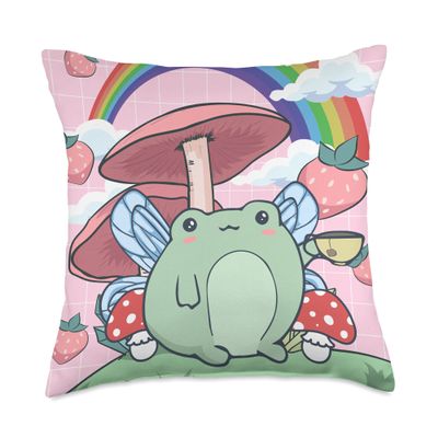 Alt Fairy Grunge Fairycore Aesthetic Egirl Clothes Cottagecore Aesthetic Kawaii Fairy Frog Tea Mushrooms Throw Pillow, 18x18, Multicolor