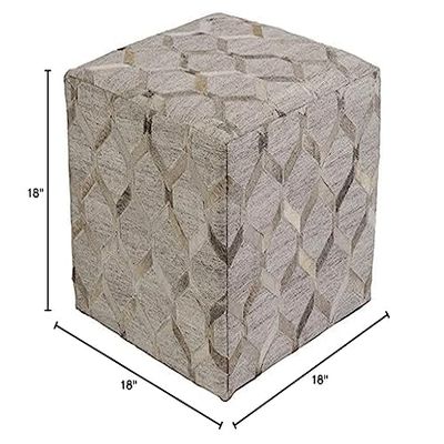 Hand Woven Leather Pouf Cowhide Hair on Pouf Patch Work Beautiful for Living Room & Bedroom Grey MC004 (16'0 Inches Hight & 3 Feet Length, Grey)