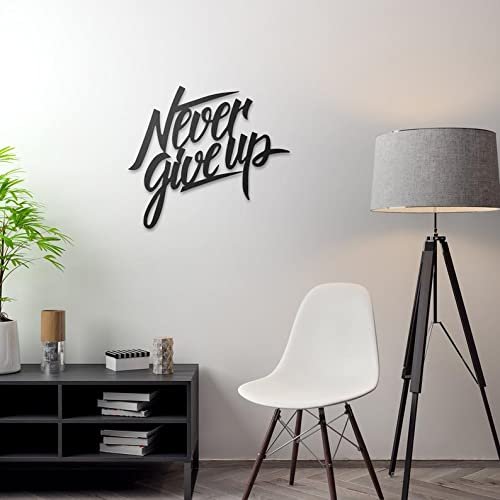 Badger Steel USA - Never Give Up - Metal Wall Art - 24" X 21" - Black