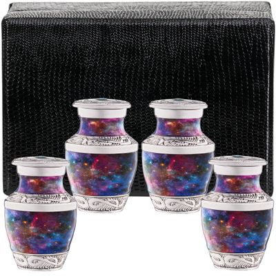 4 Small Urns for Ashes for Women or Men - Set of 4 Galaxy Urns with Angel Wings - Mini Space UniversUrns Male and Female Cremation Keepsakes - Memorial Burial Urn for Mom Mother