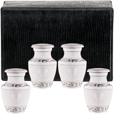 4 Pack Small Urns for Ashes for Women or Men - Set of 4 White Mini Urns with Angel Wings - Heart Urns Male and Female Cremation Keepsakes - Memorial Burial Urn