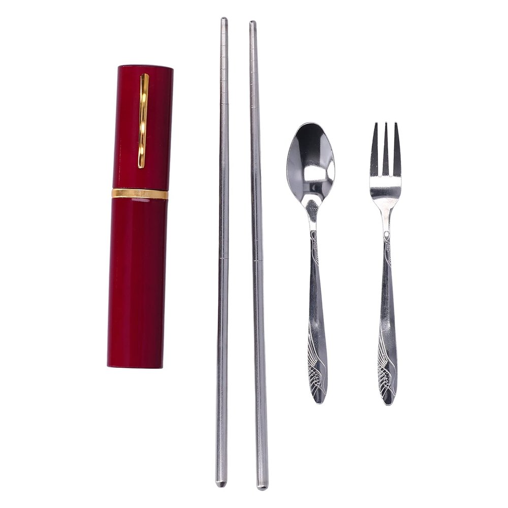 Portable Cutlery Set, Stainless Steel Cutlery Travel Set Travel Utensils Retractable Chopsticks with Case Reusable Silverware Set