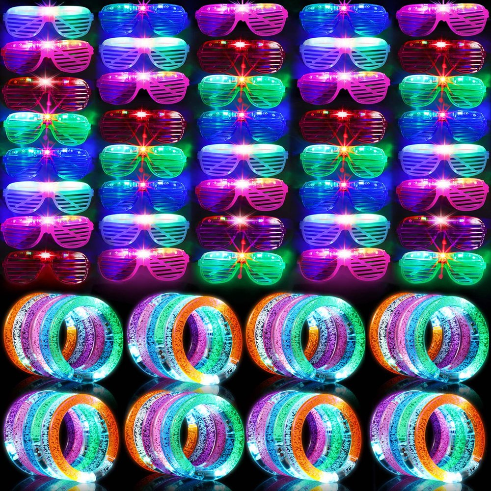 Honoson 96 Pack Glow in the Dark Party Supplies, Light up Glasses LED Bracelets, Neon Favor Flashing Bulk Gift for Adult (Vibrant Color)