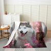 Cherry Dog Fleece Throw Blanket for Bed Sofa Couch,Kids Pet Dog Siberian Husky Floral Fleece Flannel Fuzzy Blanket All Season Bed Blanket,Pink Cherry Blossom Room Decor Plush Blanket Baby 30"x40" view 2