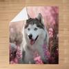 Cherry Dog Fleece Throw Blanket for Bed Sofa Couch,Kids Pet Dog Siberian Husky Floral Fleece Flannel Fuzzy Blanket All Season Bed Blanket,Pink Cherry Blossom Room Decor Plush Blanket Baby 30"x40" view 3