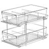 2 Tier Clear Organizer with Dividers for Cabinet, Shlef, Counter - MultiUse Slide-Out Storage Container - Kitchen, Pantry, Medicine Cupboard Bins, Bathroom, Vanity Makeup, Under Sink Organizing view 1