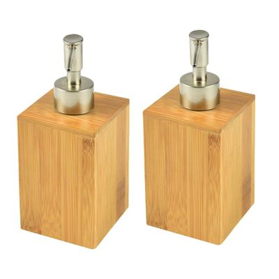 2 Pack Bamboo Liquid Soap Dispenser, Refillable Lotion Pump Bottles Stainless Steel Press Pump Hand Soap Bottles for Bathroom Kitchen Dish Toilet (250ML)