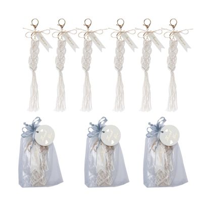 LUXFINA 52PCS Personalized Wedding Favors Macrame Keychains with Tassels,Wedding Party Souvenir Gift Set, Wedding Gifts for Guests for Car Key Purse Phone Supplies, Beige;