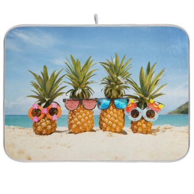 Absorbent Dish Drying Mat for Kitchen Counter - Pineapple Beach Microfiber Drying Pad, Reversible Drainer Mats for Countertop, Lager 18 x 24 inch