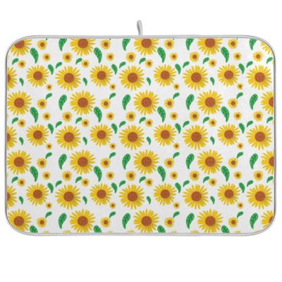 Absorbent Dish Drying Mat for Kitchen Counter - Cute Sunflower Flowers Microfiber Drying Pad, Reversible Drainer Mats for Countertop, Lager 18 x 24 inch