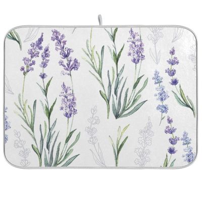 Absorbent Dish Drying Mat for Kitchen Counter - Cute Purple Lavender Microfiber Drying Pad, Reversible Drainer Mats for Countertop, Large 18 x 24 inch