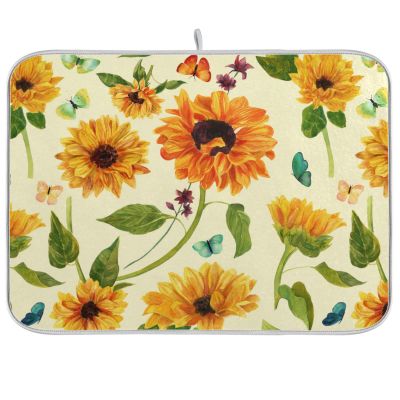 Absorbent Dish Drying Mat for Kitchen Counter - Watercolor Tree Microfiber Drying Pad, Reversible Drainer Mats for Countertop, Lager 18 x 24 inch