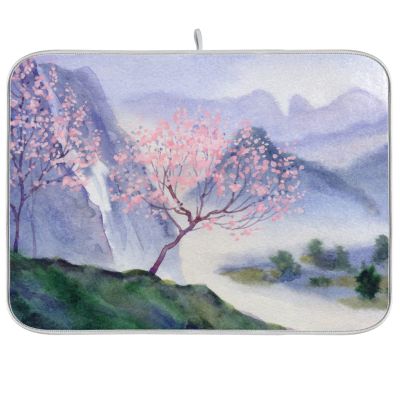 Absorbent Dish Drying Mat for Kitchen Counter - Chinese Painting Colors Microfiber Drying Pad, Reversible Drainer Mats for Countertop, Lager 18 x 24 inch