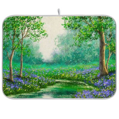 Absorbent Dish Drying Mat for Kitchen Counter - Green Tree Forest Microfiber Drying Pad, Reversible Drainer Mats for Countertop, Lager 18 x 24 inch