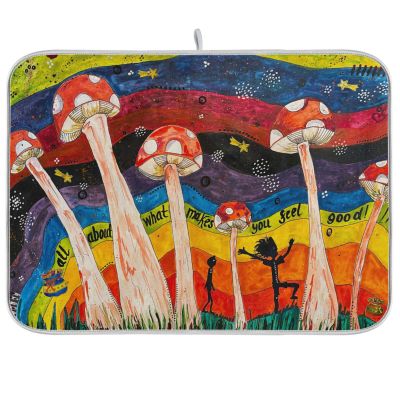 Absorbent Dish Drying Mat for Kitchen Counter - Cute Little Mushroom Microfiber Drying Pad, Reversible Drainer Mats for Countertop, Lager 18 x 24 inch