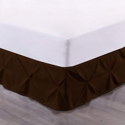 100% Cotton 600 Thread Count Pinch Pleated Bed Skirt, 1 Piece Pinch Pleat Bed Skirt 18" Drop Split Corner Bed Skirt (Full Size, Chocolate)