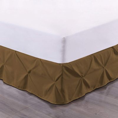 100% Cotton 600 Thread Count Pinch Pleated Bed Skirt, 1 Piece Pinch Pleat Bed Skirt 18" Drop Split Corner Bed Skirt (Queen Size, Taupe)