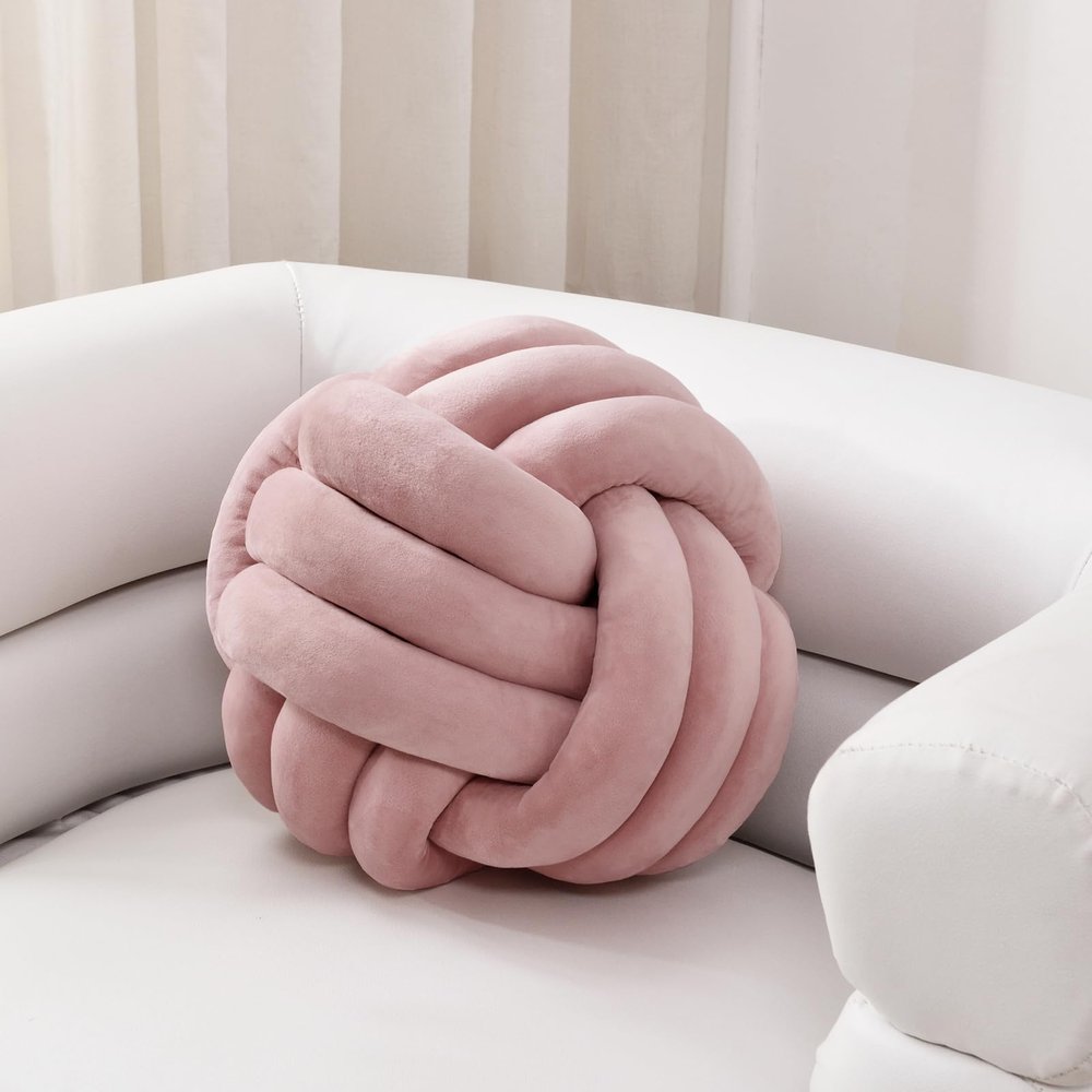 Sioloc Soft Knot Ball Pillows,Round Throw Pillow Cushion Home Decoration Plush Pillow,Throw Knotted Pillow Handmade Round Plush Pillow7.8inches,Blush