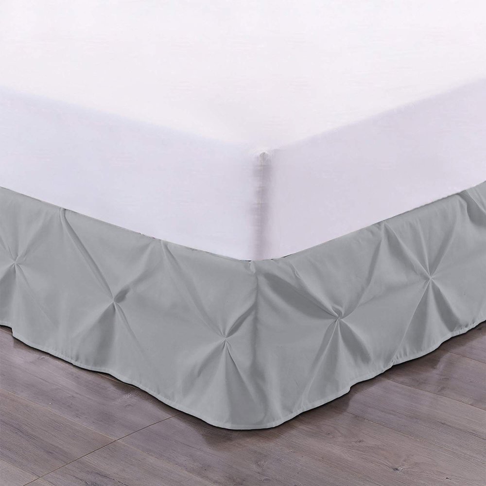 100% Cotton 600 Thread Count Pinch Pleated Bed Skirt, 1 Piece Pinch Pleat Bed Skirt 18" Drop Split Corner Bed Skirt (Queen Size, Light Grey)