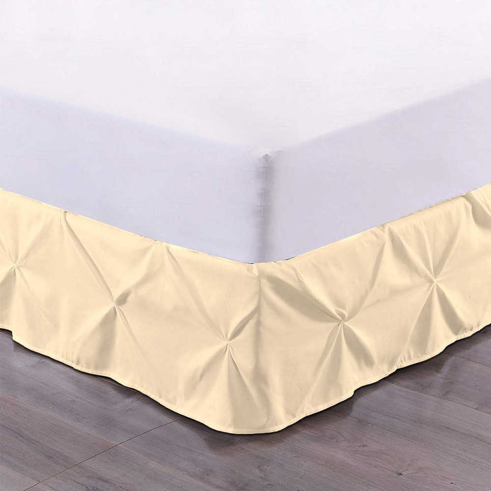 100% Cotton 600 Thread Count Pinch Pleated Bed Skirt, 1 Piece Pinch Pleat Bed Skirt 18" Drop Split Corner Bed Skirt (King Size, Ivory)
