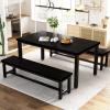 AWQM Dining Room Table Set, Kitchen Set with 2 Benches, Ideal for Home, and Room, Breakfast of 43.3x23.6x28.5 inches, Benches 38.5x11.8x17.5 Black view 1