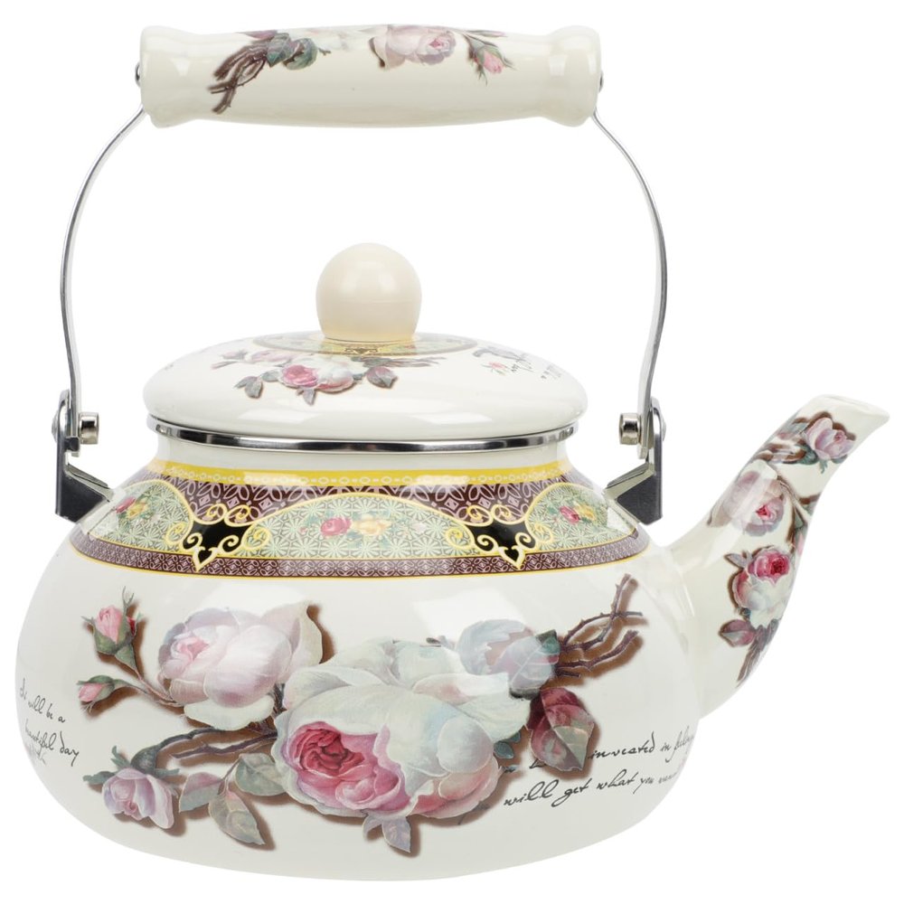 Stove Top Enamel Tea Kettle: Vintage Floral Whistling Tea Pot Farmhouse Water Boiling Pot Household Stove Top Whistling Tea Kettle 2. 5L