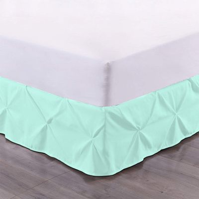100% Cotton 600 Thread Count Pinch Pleated Bed Skirt, 1 Piece Pinch Pleat Bed Skirt 18" Drop Split Corner Bed Skirt (King Size, Aqua)